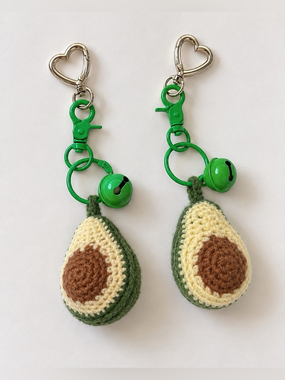 Set of 2 Crochet Avocado Bag Charms Keychains | Kawaii Handmade Style